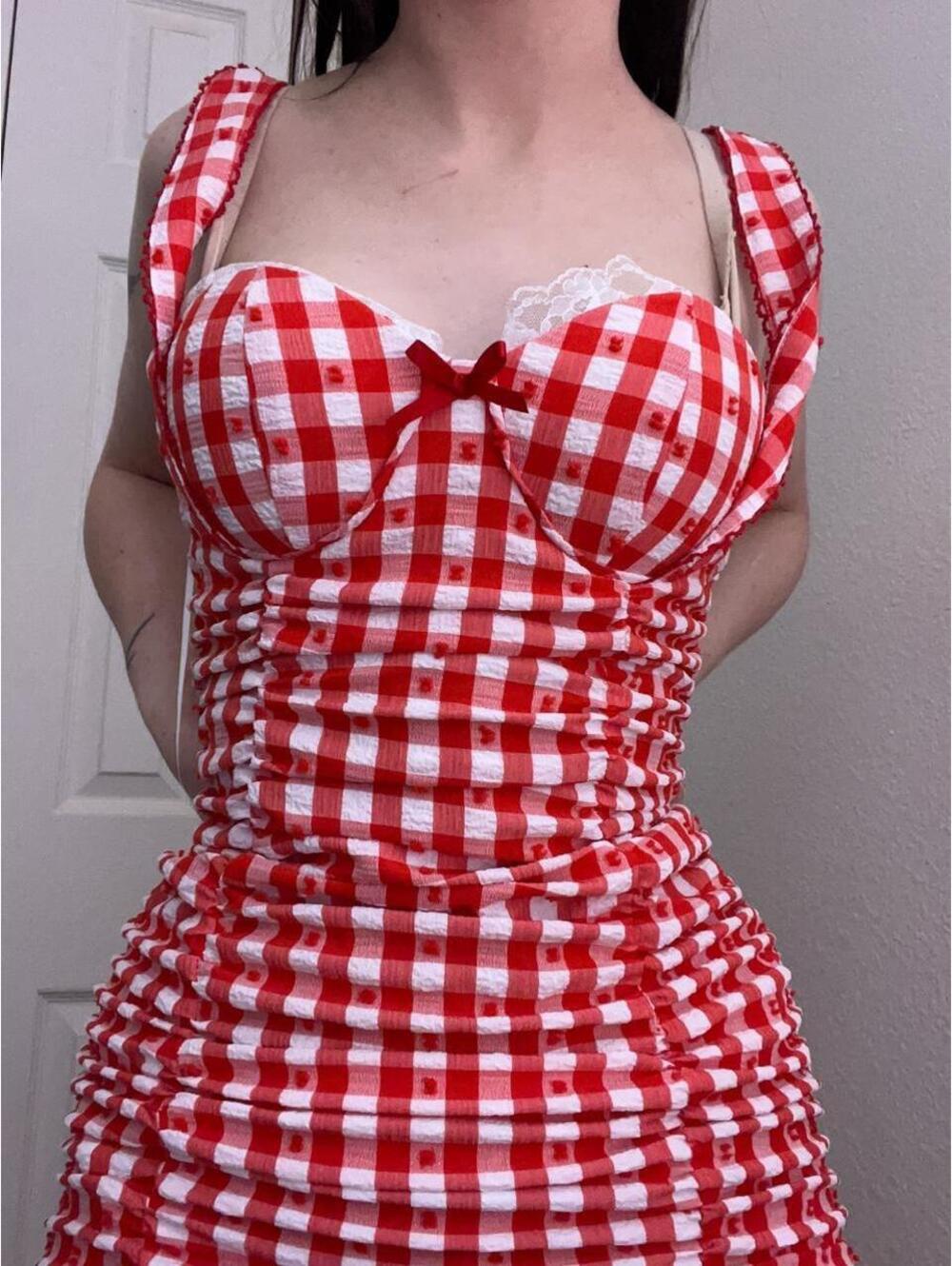 Red & white gingham mini dress